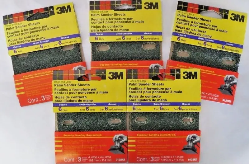 3M 9138NA Palm Sander Sheets – 4″ x 4-1/2″, Low-Profile Design, 5-Pack