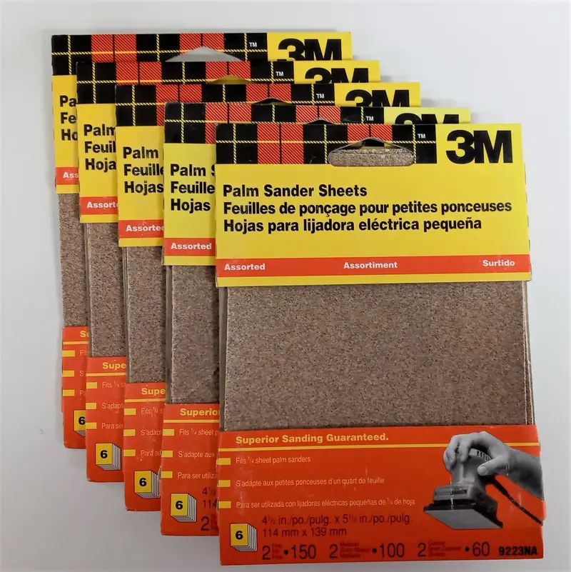 3M 9223NA Palm Sander Sheets – 4-1/2″ x 5-1/2″, Assorted Grits, 5–6-Pack