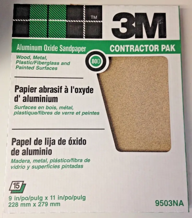3M 9503NA Aluminum Oxide Sandpaper Sheets – 9″ x 11″, 80 Grit, Pack of 15