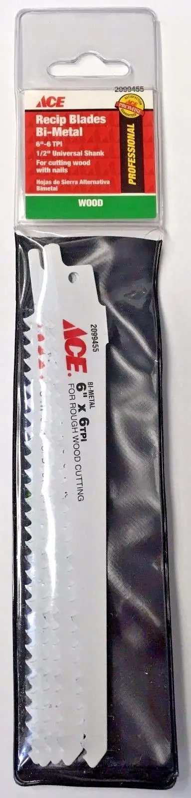 Ace 2099455 Bi-Metal Reciprocating Saw Blades – 6″ x 6 TPI for Rough Wood, 5-Pack