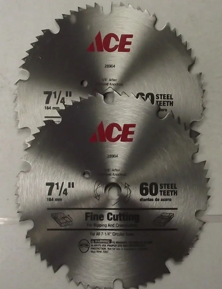 Ace 28904 Fine-Cut Saw Blades – 7-1/4-Inch, 60-Tooth Steel Blades for Smooth Cuts (2-Pack)