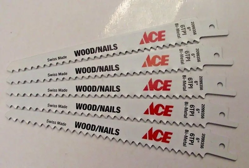 Ace Bi-Metal Reciprocating Saw Blades – 6″ x 6 TPI, Wood & Nail Cutting, 5-Pack