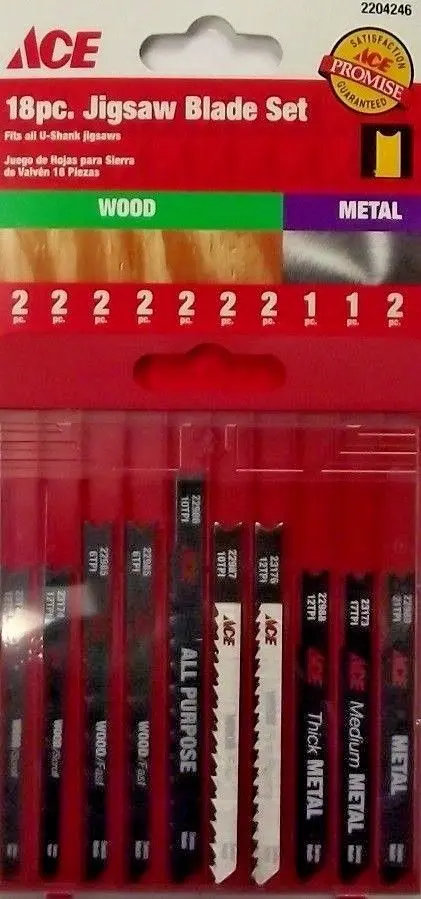 Ace U-Shank Jig Saw Blade Set — 18-Piece Wood & Metal Combo (Swiss-Made)