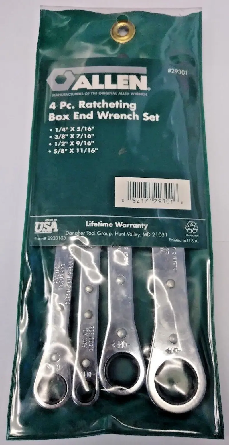 Allen 29301 Ratcheting Box-End Wrench Set – 4-Piece, USA-Made