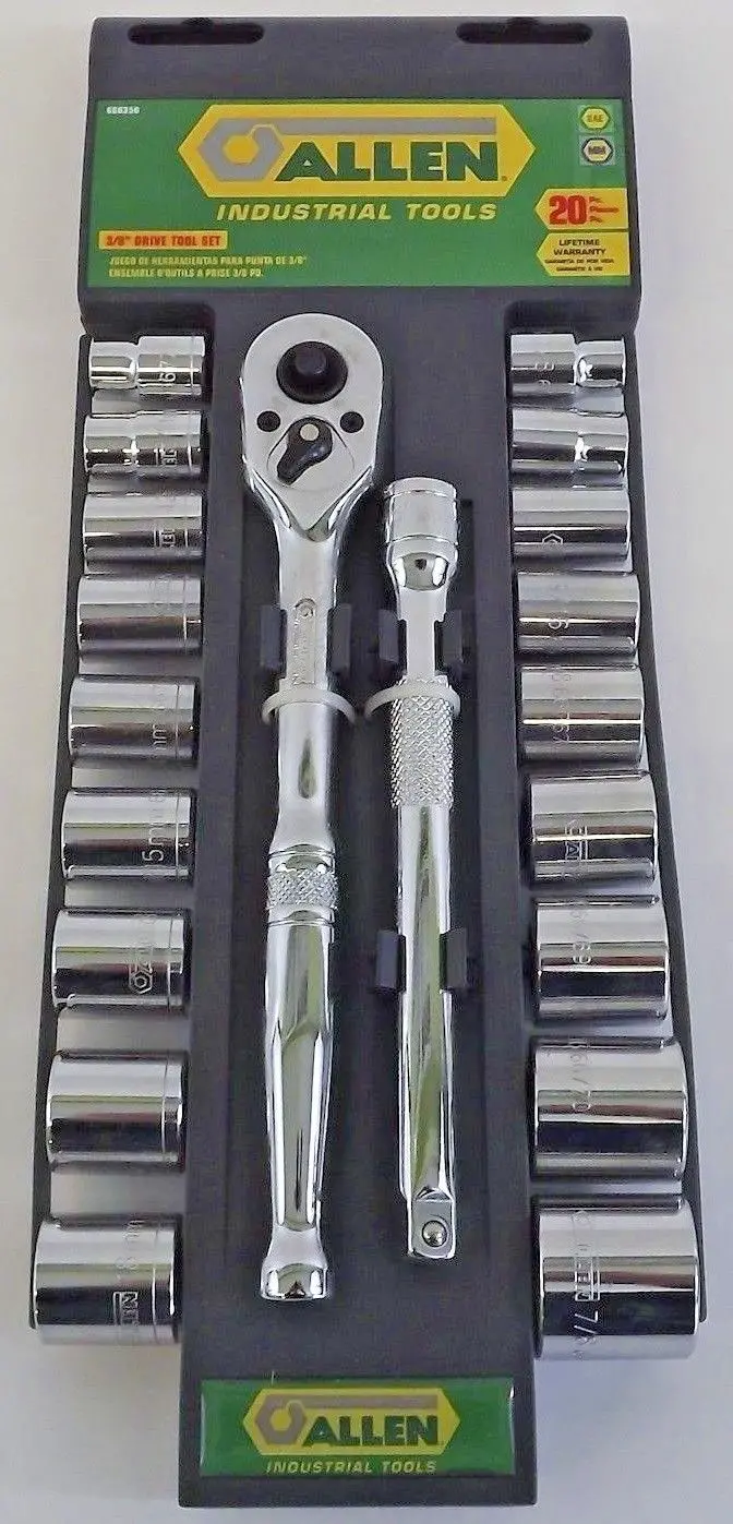Allen 3/8″ Drive Socket Set — 20-Piece Dual SAE/Metric Combo, Model 66635G