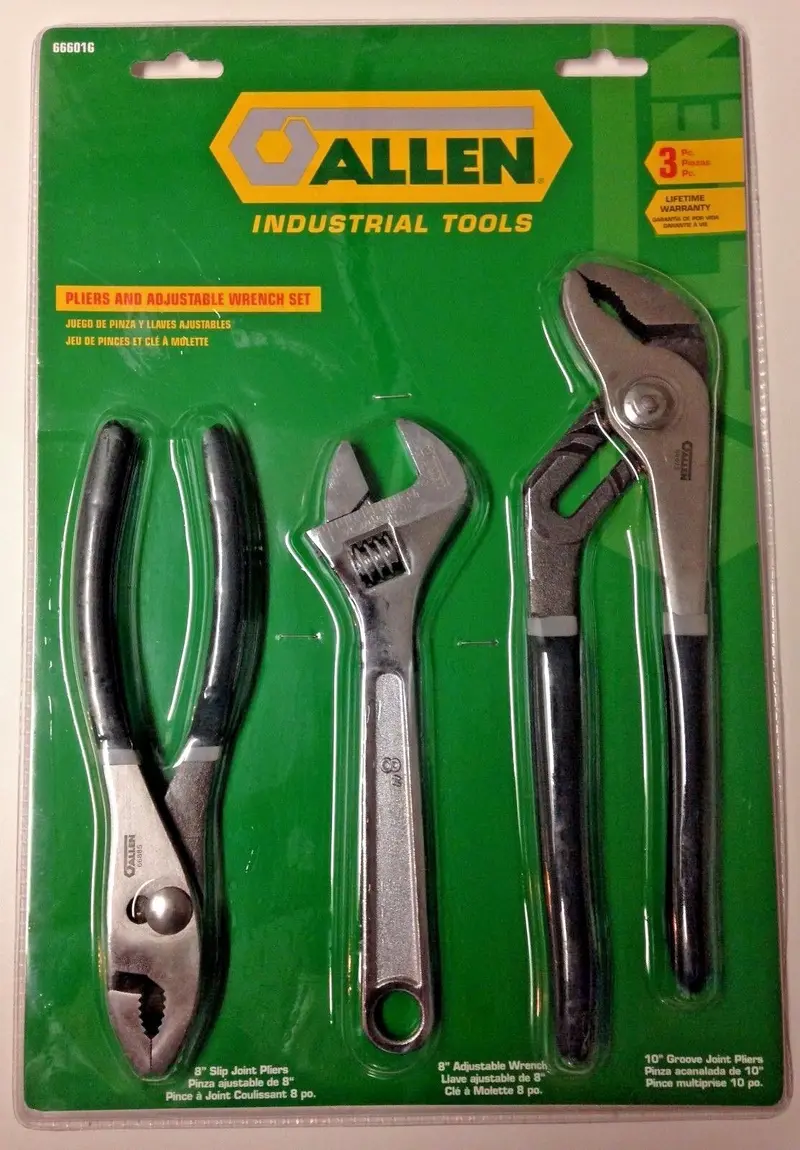 Allen 3-Piece Hand Tool Combo — Slip-Joint Pliers, Tongue-and-Groove Pliers, Adjustable Wrench