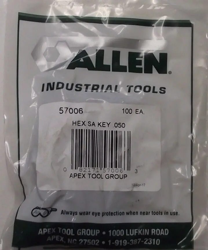 Allen 57006 High-Volume 0.050-Inch Short-Arm Hex Key Set – 100-Piece, Black Oxide Finish (USA)