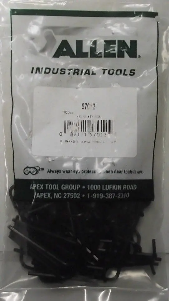 Allen 57012 Pack of 100 Short-Arm Hex Keys – 3/32″ Size, USA-Made