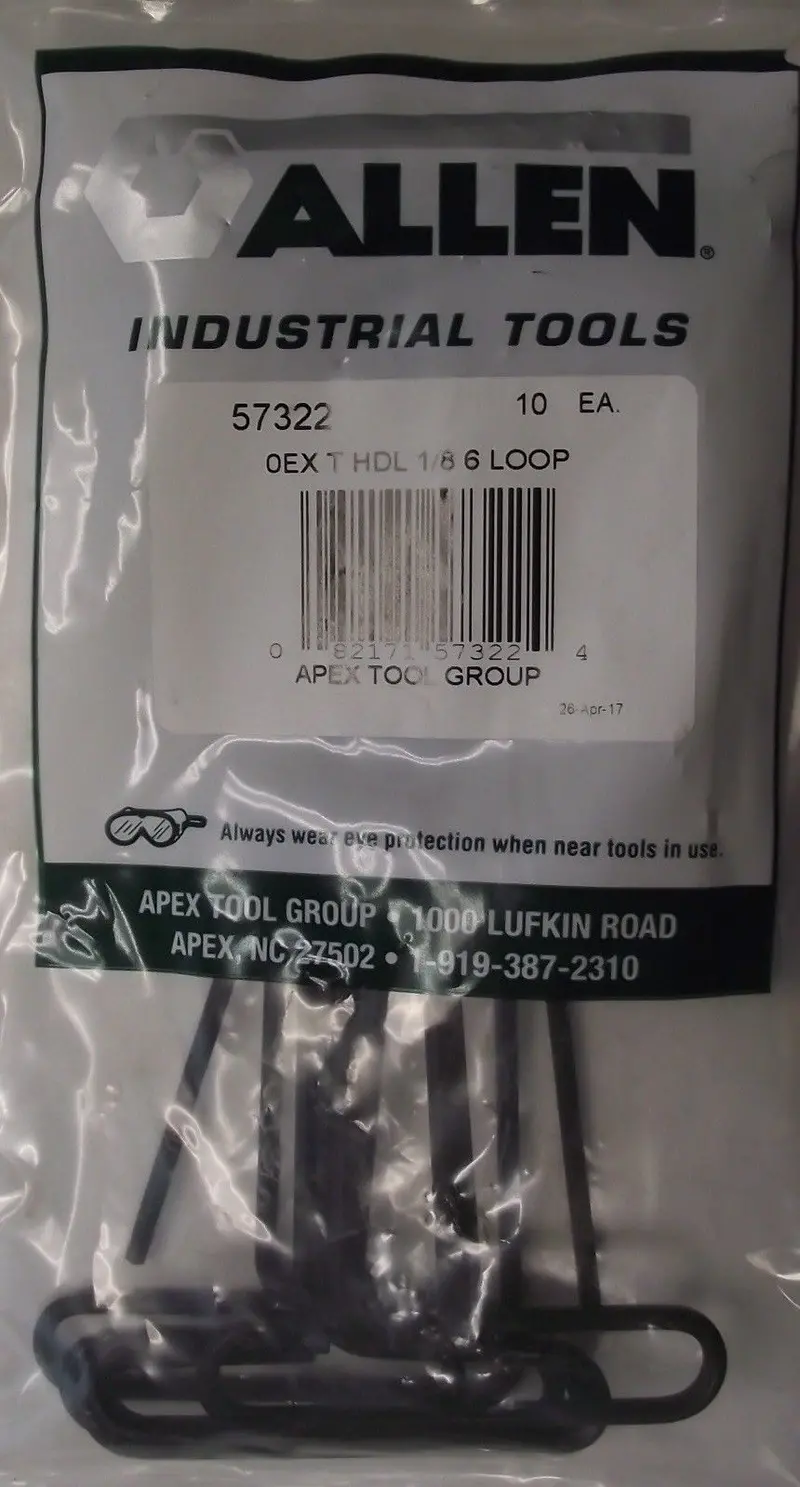 Allen 57322 T-Handle Hex Key Set — 1/8-Inch, Loop Handle Design, 10-Pack, USA