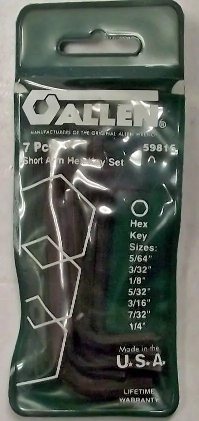 Allen 59815 SAE Short-Arm Hex Key Set — 7-Piece with Storage Pouch, USA-Made