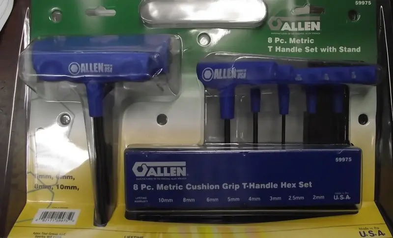 Allen 59975 8-Piece Metric T-Handle Hex Key Set, Made in USA