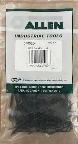 Allen Alloy Steel Hex Key Set – 100-Piece, Short-Arm Design, 1/16″ Size