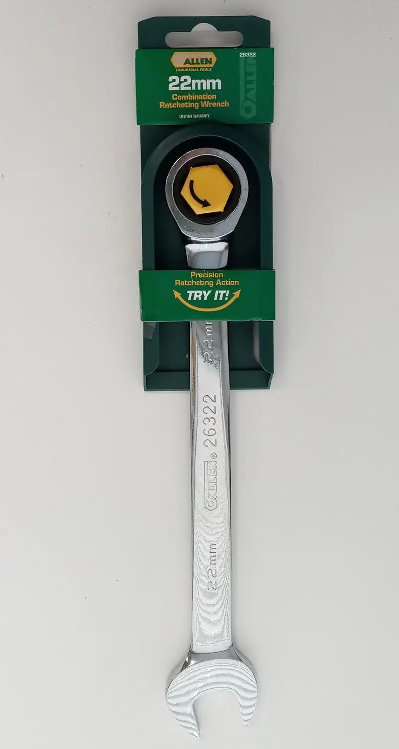 Allen Ratcheting Combination Wrench – 22mm, Mirror-Polished Finish