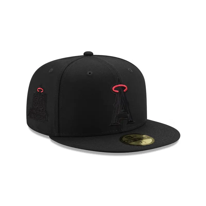 Anaheim Angels 50th Anniversary Black-on-Black Cap Featuring Red Detailing – SP 59Fifty Fitted