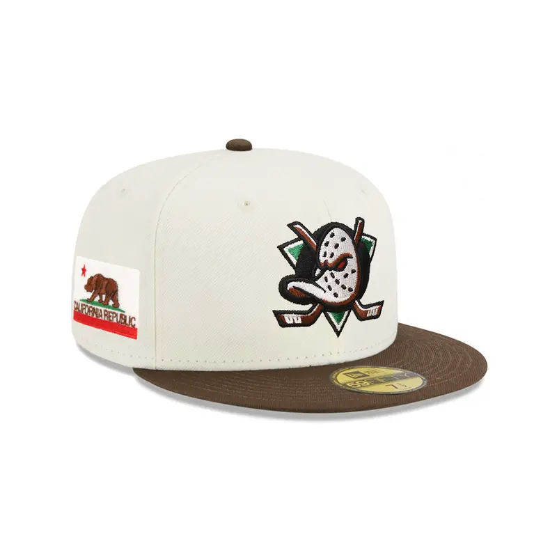 Anaheim Ducks California Flag Fitted Cap – Chrome Brown Two-Tone NHL Theme