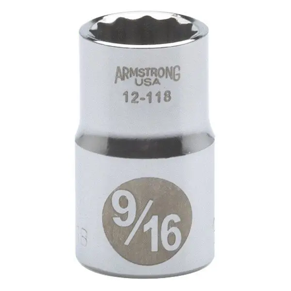 ARMSTRONG 12-118 1/2″ Drive 12-Point Socket – 9/16″ Size, Satin Chrome Finish