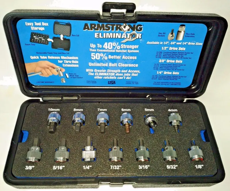Armstrong 13-Piece 3/8-Inch Drive Hex Bit Socket Set — Fractional & Metric Sizes, USA-Made