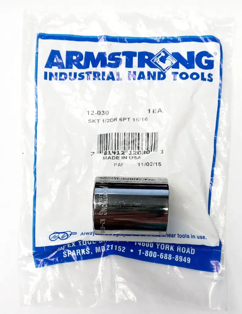 Armstrong Standard Socket — 1/2″ Drive, 15/16″ Size, 6-Point, Model 12-030
