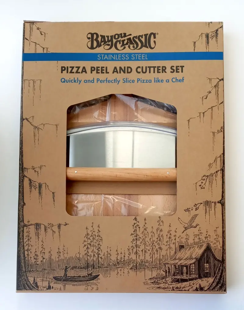 Bayou Classic Pizza Peel and Cutter Combo Set – Stainless Steel Blade and Wooden Handle Kit