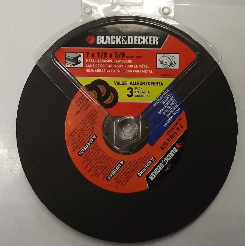 Black+Decker 63-217W3 Metal Abrasive Saw Blades – 7″ x 1/8″ x 5/8″, 3-Pack