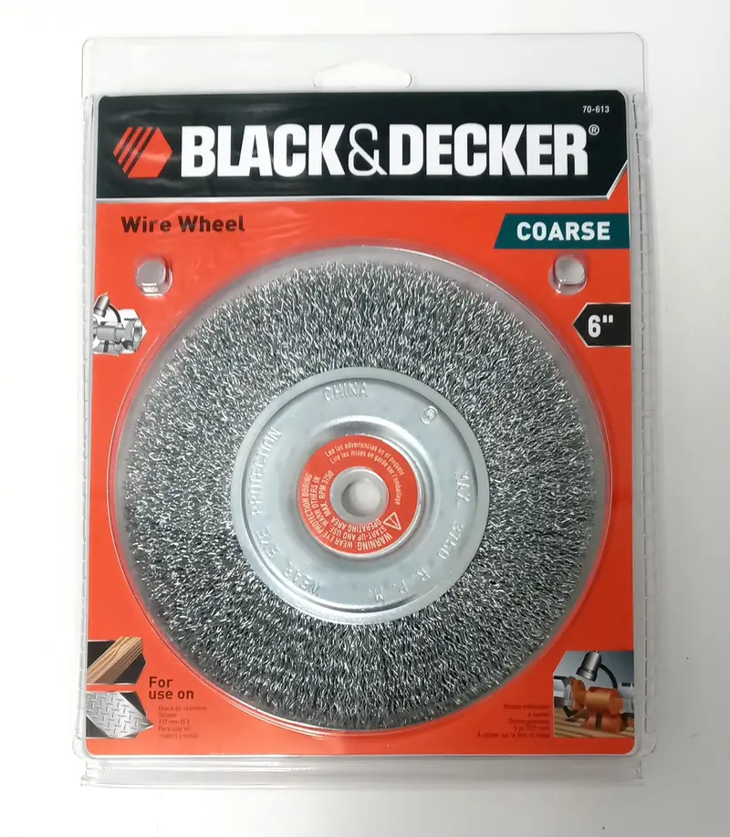 Black+Decker 70-613 6″ Coarse Wire Brush Wheel — 5/8″ Arbor, Includes 1/2″ Bushing