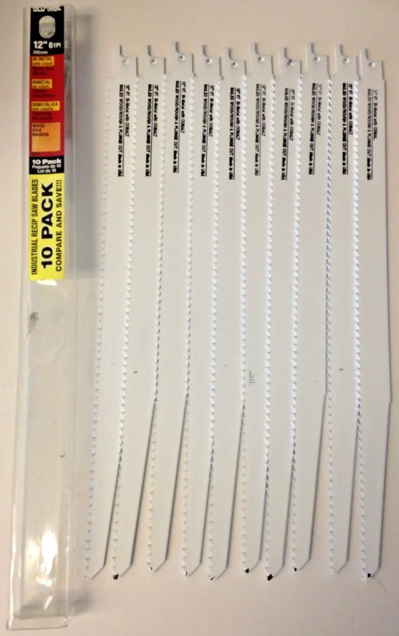 Blu Mol Reciprocating Saw Blades – 12″ Length, 6 TPI, 10-Pack (USA Made)