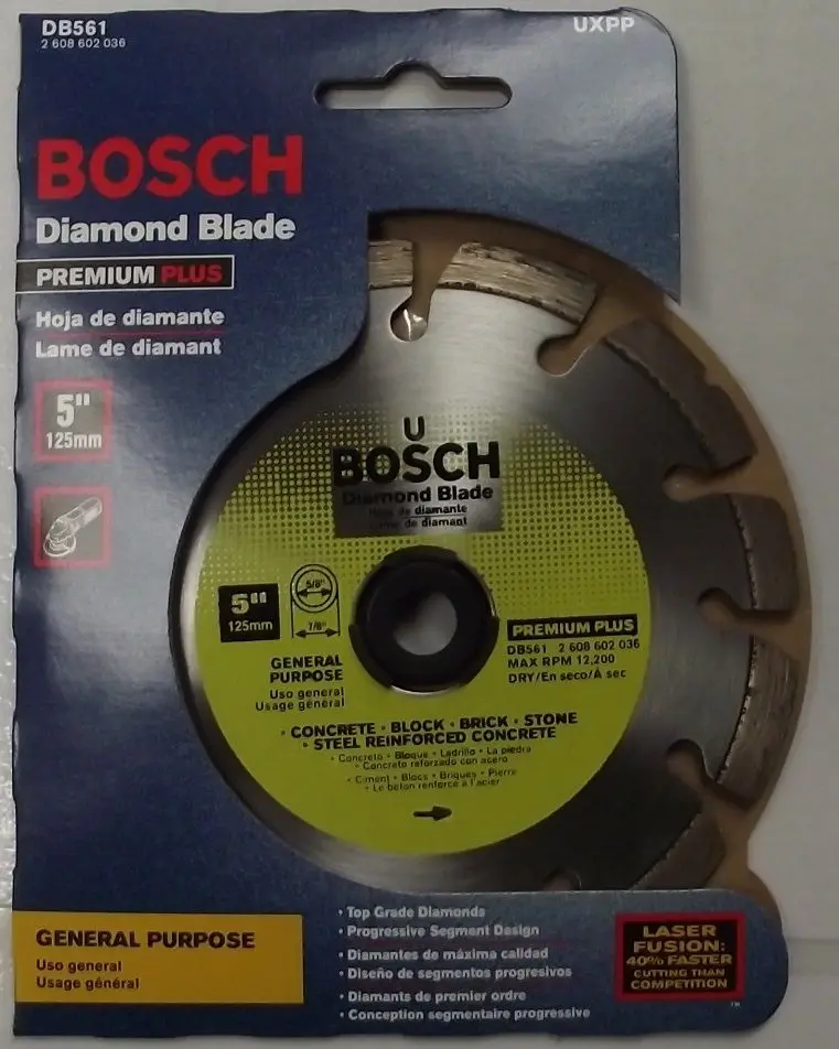 Bosch DB561 Premium Plus Laser-Fusion Diamond Blade – 5-Inch Dry-Cut Segmented Saw Blade