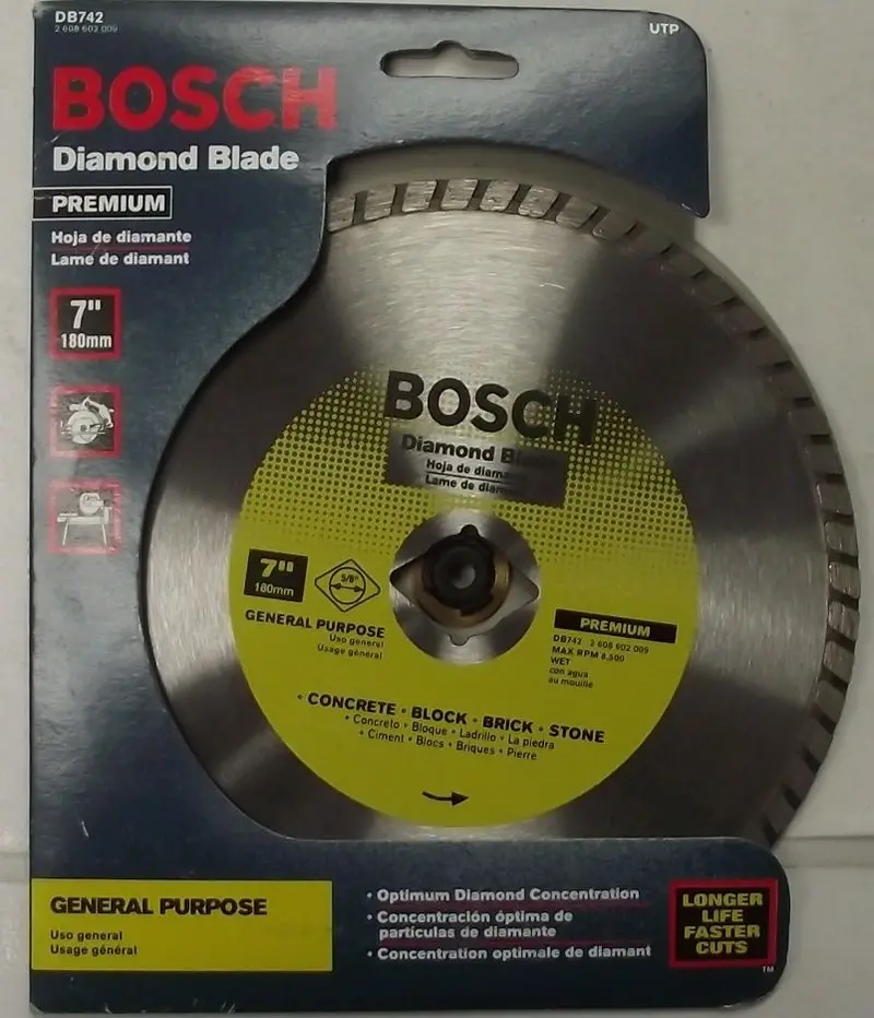 Bosch DB742 7-Inch Premium Diamond Wet-Cut Blade for Brick & Concrete – 5/8″ Arbor