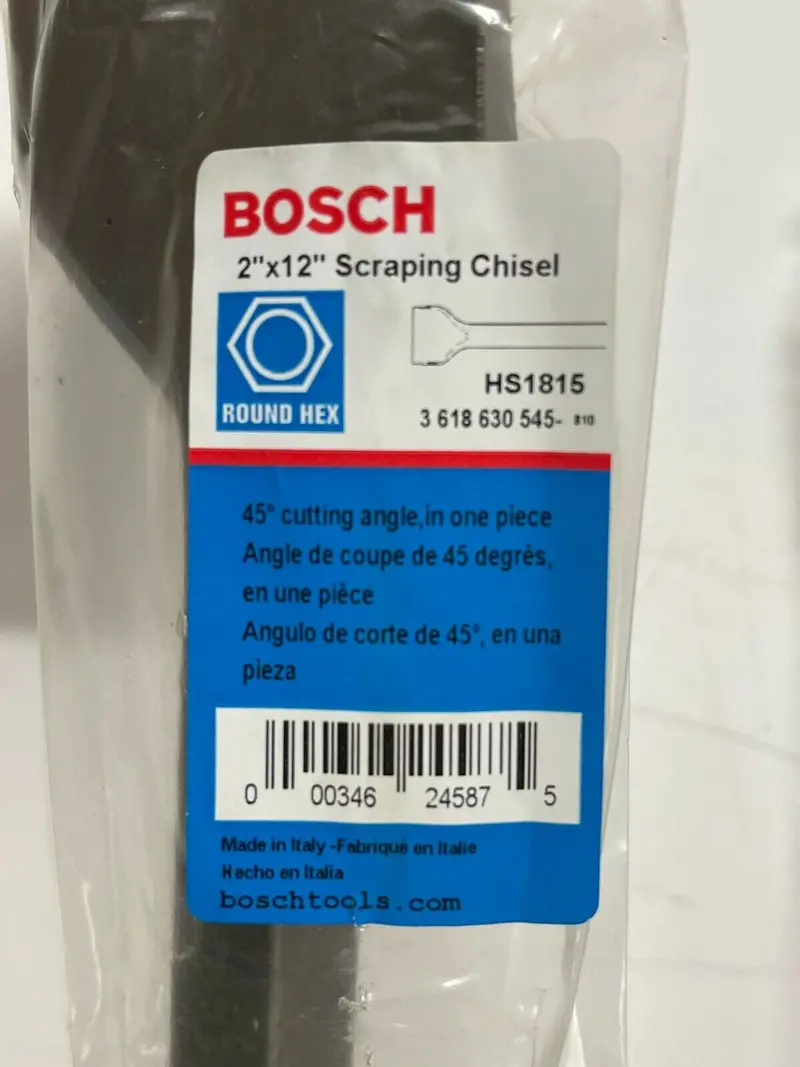Bosch HS1815 Spline Drive Hammer Chisel – 2″ × 12″, Steel Scraping Tip, Made in Italy