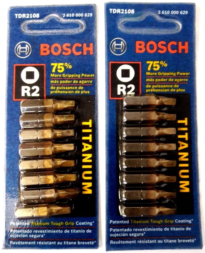 Bosch R2 Titanium Square Drive Screwdriver Bits – TDR2108, 2–8 Pack Options
