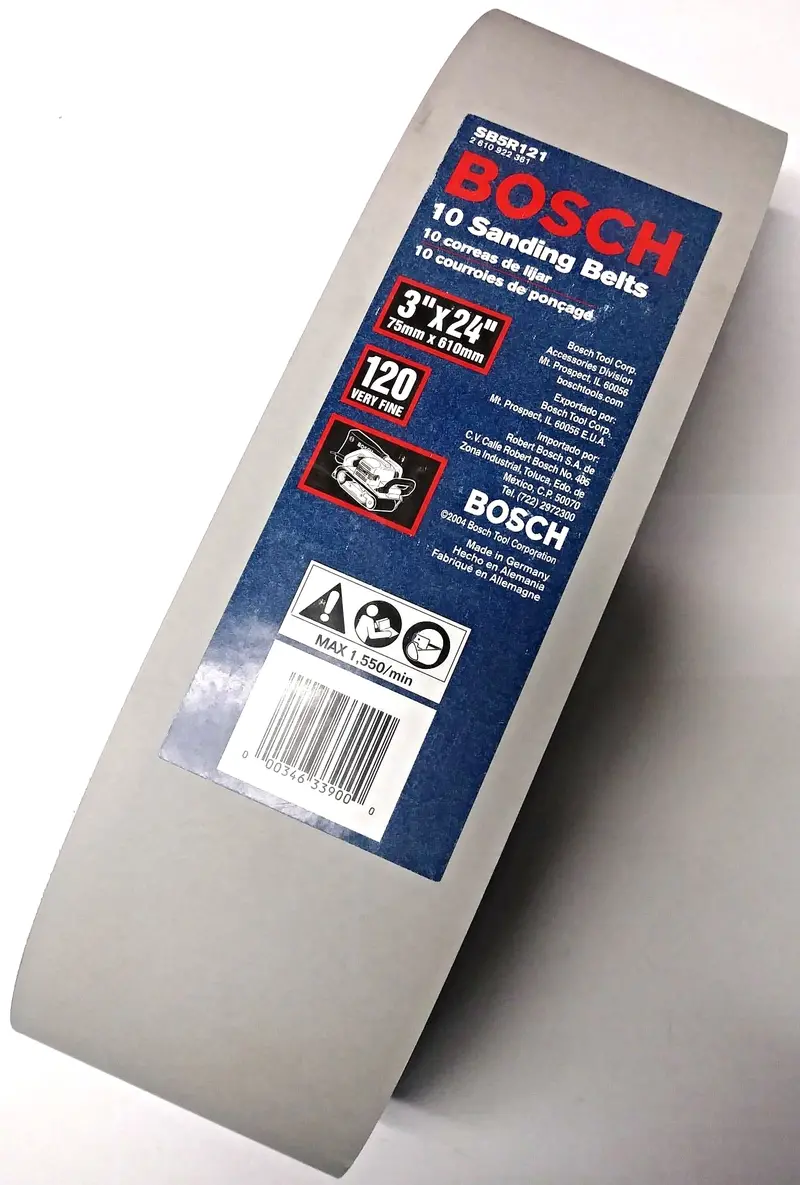Bosch SB5R121 Sanding Belts – 3″ x 24″, 120 Grit (Very Fine), 10-Pack, Made in Germany