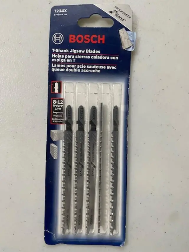 Bosch T234X Progressor Wood-Cutting Jig Saw Blades – Variable 8–12 TPI, 4-1/2″, T-Shank, 5-Pack