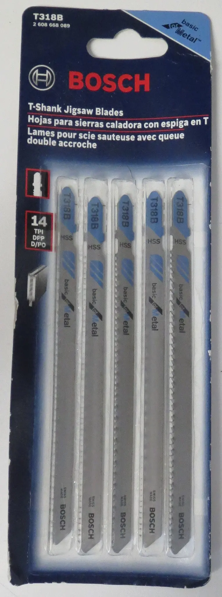 Bosch T318B HSS Metal-Cut Jig Saw Blades – 5-1/4″, 14 TPI, T-Shank, 5-Pack