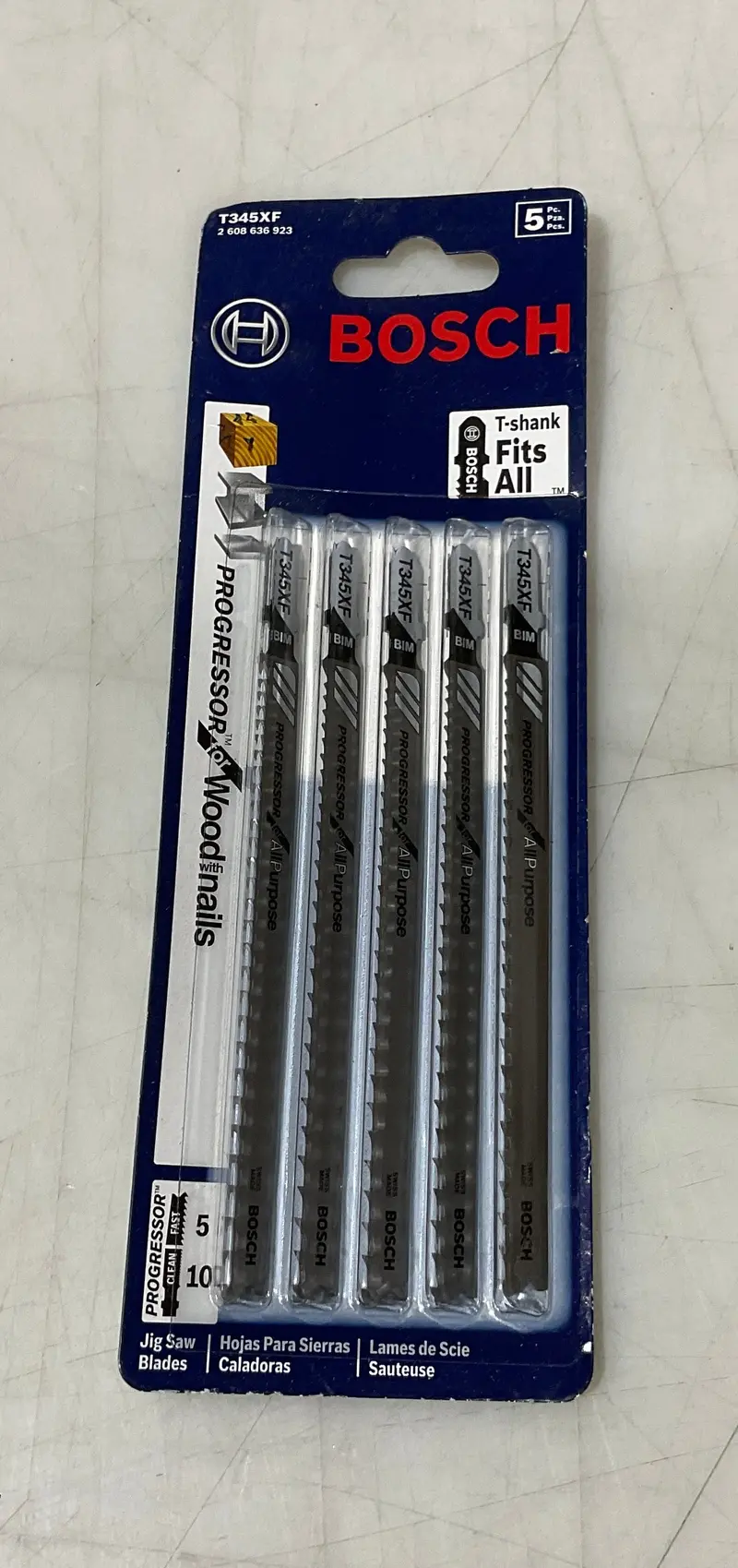 Bosch T345XF Progressor Jig Saw Blades – 5-1/2″, 5/10 TPI, T-Shank, Swiss-Made, 5-Pack
