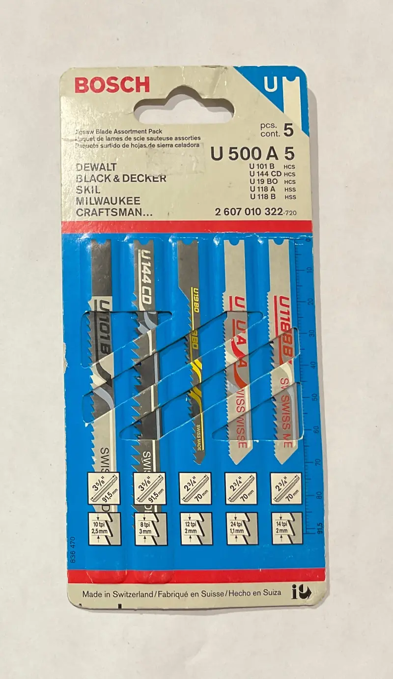 Bosch U-Shank Jigsaw Blade Assortment – 5-Piece Wood and Metal Cutting Pack (U500A)