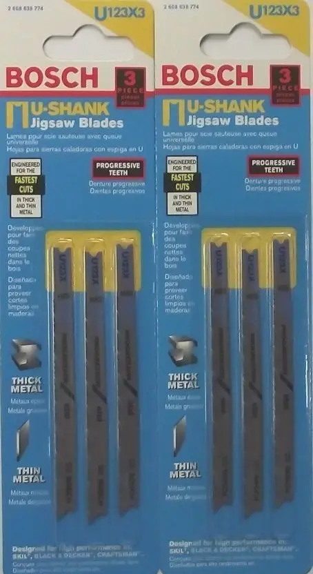 Bosch U-Shank Progressor Jig Saw Blades – 3-1/2″, U123X3 Bi-Metal, 6-Blade Pack (2x3pk)