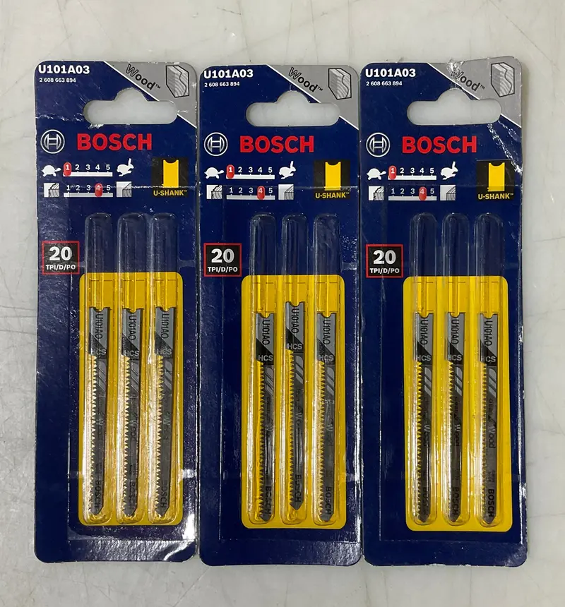 Bosch U101A03 U-Shank Jig Saw Blades – 20 TPI, Precision Wood Cutting, 3-Pack, Swiss-Made