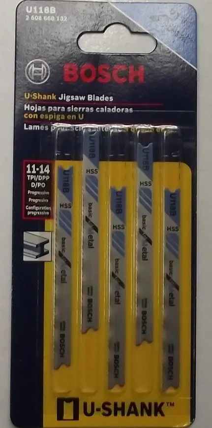 Bosch U118B U-Shank Jigsaw Blades – 2-3/4″, 14 TPI, HSS Metal-Cutting, 5-Pack