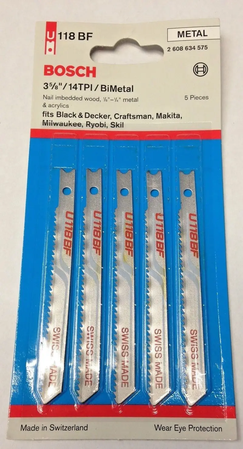 Bosch U118BF Bi-Metal U-Shank Jig Saw Blades – 3-5/8-Inch, 14 TPI, 5-Pack (Swiss-Made)