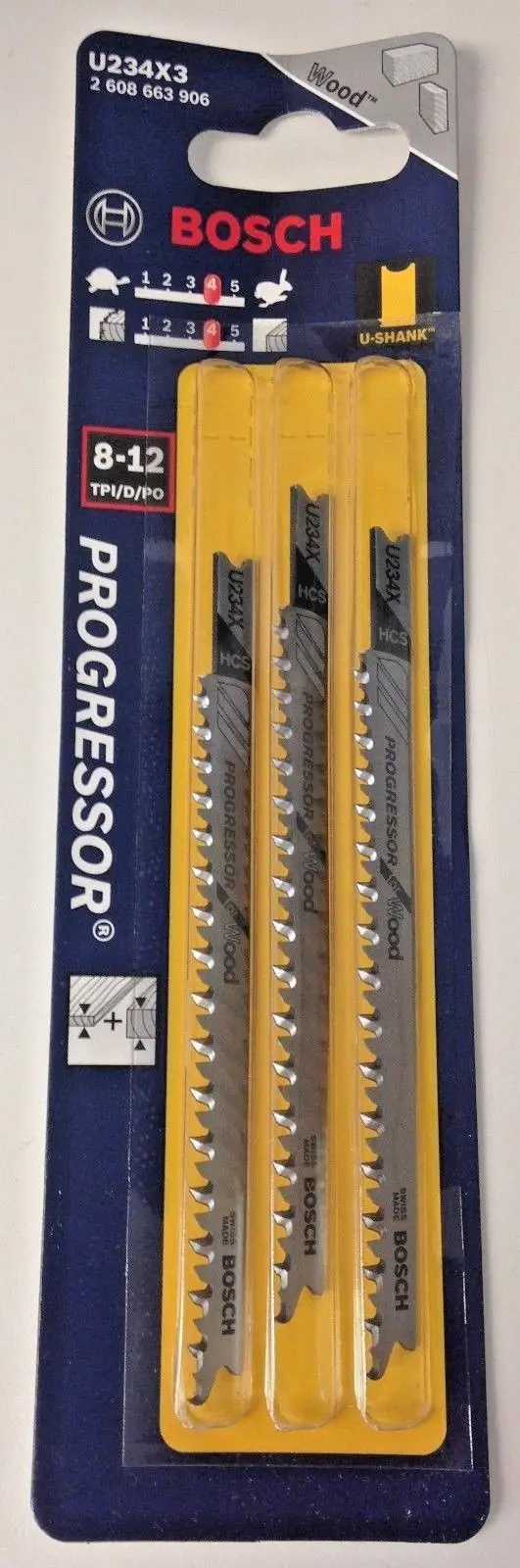 Bosch U234X3 Progressor Jigsaw Blades – 4-1/4″ x 8–12 TPI, Wood-Cutting, U-Shank, 3-Pack