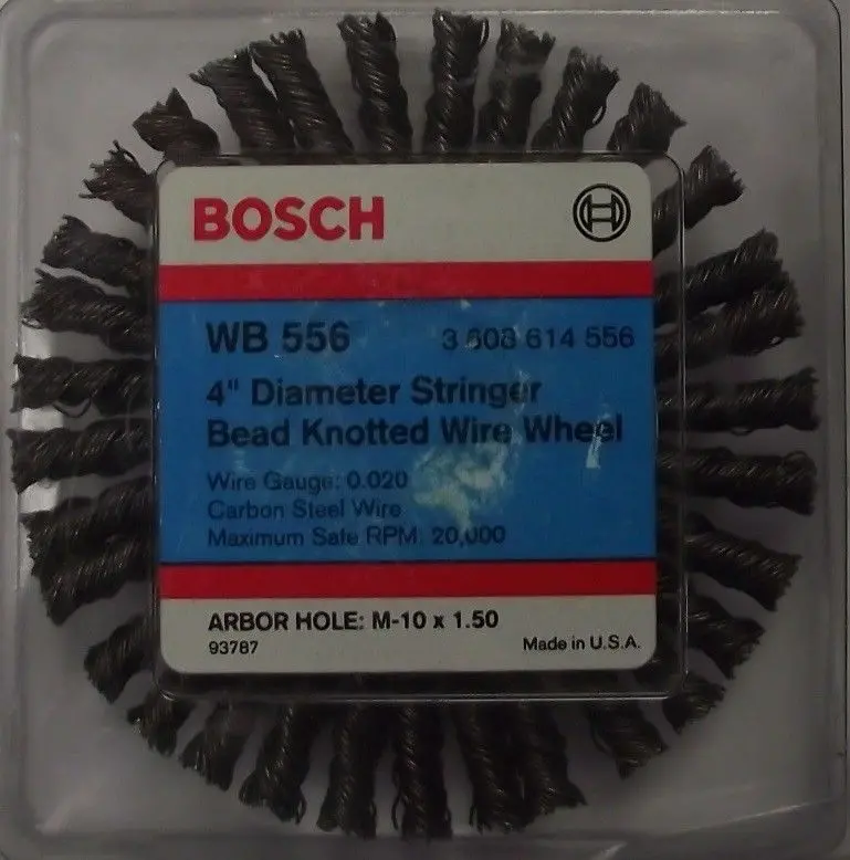Bosch WB556 Knotted Wire Wheel – 4″ Stringer Bead, M10 x 1.5 Arbor, USA-Sourced