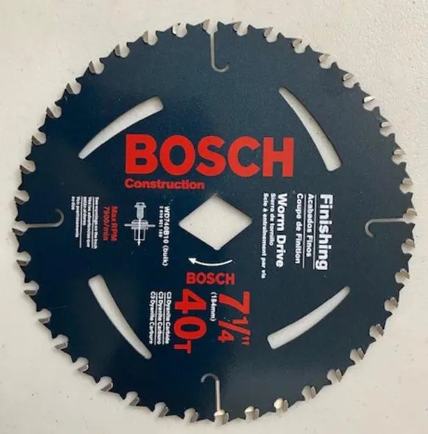 BOSCH WD740B 7-1/4″ Circular Saw Blade – 40-Tooth Carbide, Worm Drive Compatible, USA-Made
