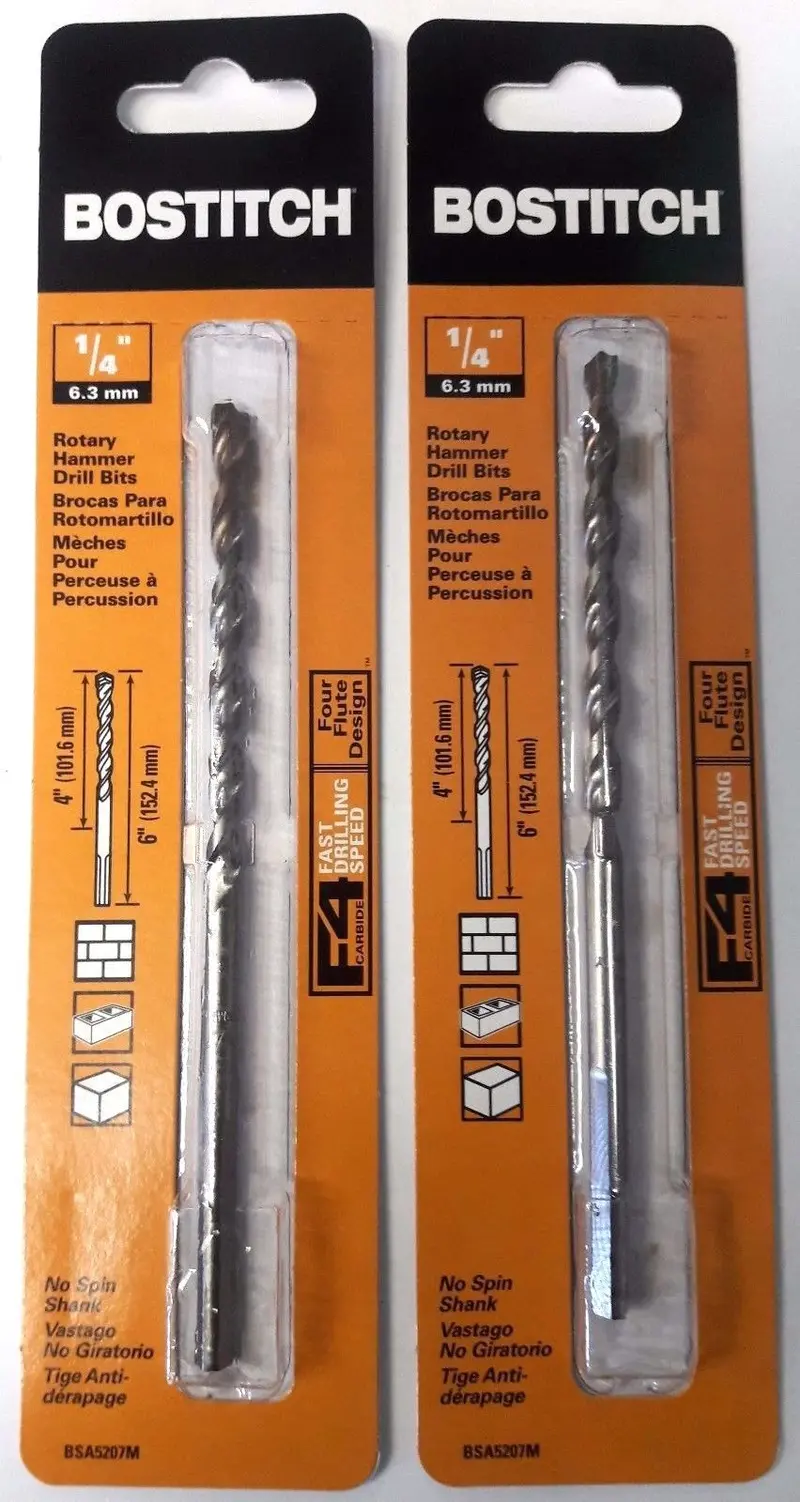 BOSTITCH BSA5207M 1/4″ x 6″ Hammer Drill Bit – German-Made, 2-Pack