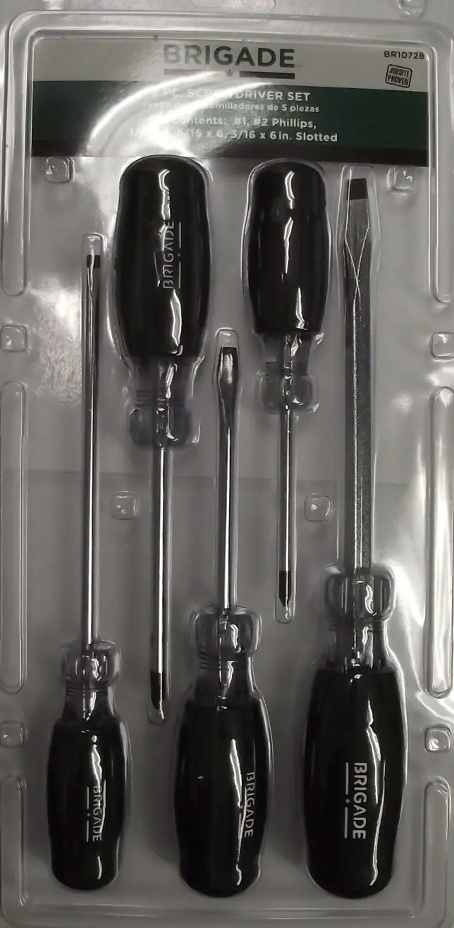 Brigade BR10728 5-Piece Cushion-Grip Screwdriver Set – Ergonomic Hand Tools