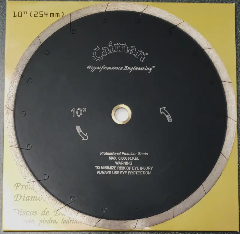 Caiman 10-Inch Continuous-Rim Diamond Saw Blade — Optimized for Tile Cutting (Model 10110)