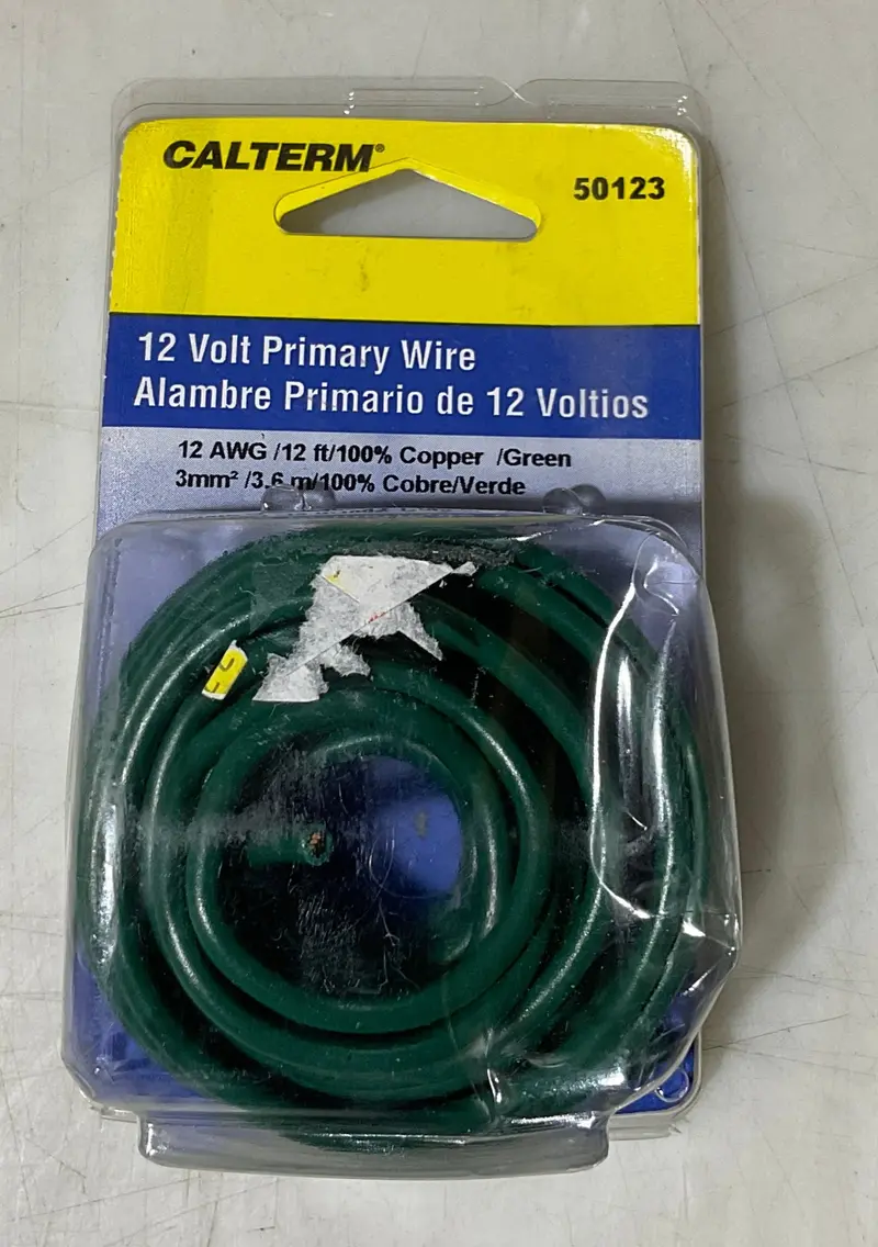 Calterm 12-Volt Primary Wire – 12 AWG, 12-Foot Green Length, UL-Listed, USA-Made