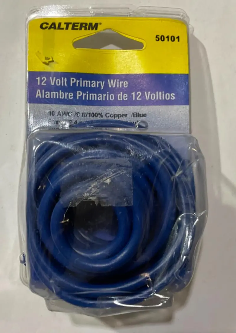 Calterm 12V Blue Primary Wire — 10 AWG, 8-Foot Length, High-Current Applications, USA-Made (50101)