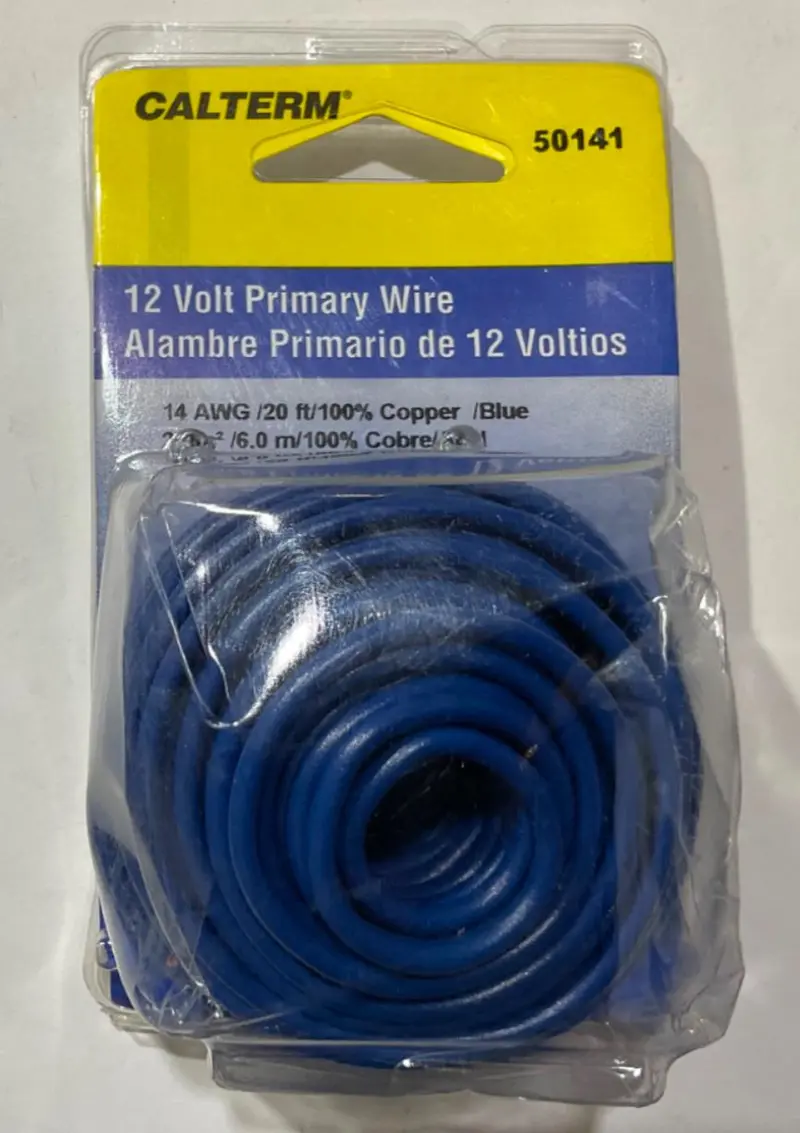 Calterm 12V Blue Primary Wire — 14 AWG, 20-Foot Length, SAE J1128 Compliant (50141)
