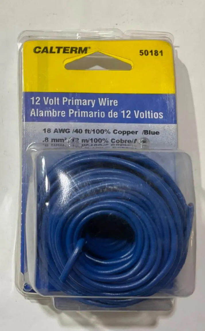 Calterm 12V Blue Primary Wire — 18 AWG, 40-Foot Spool, UL-Listed, USA-Made (50181)