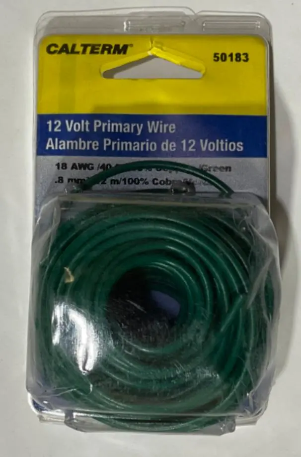 Calterm 12V Primary Wiring – 18 AWG Green Automotive Cable, 40-Foot Spool (Model 50183)